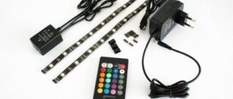 Plasterboard box with LED strips for suspended ceilings